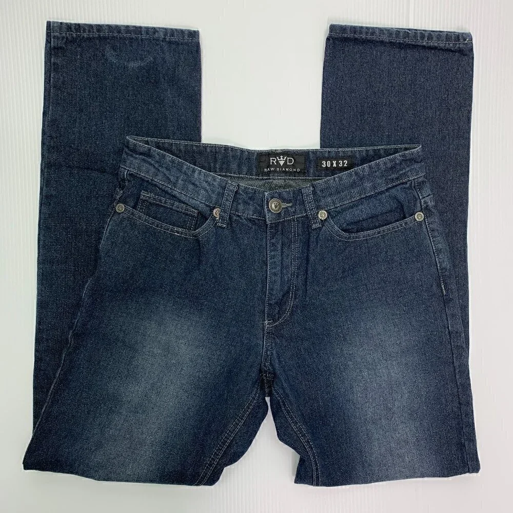 Raw Diamond Jeans Mens 30 x 32 Cotton Slim Fit Dark Wash Distress